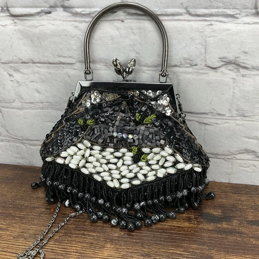 Vintage Fashion Bag Fully Beaded on Both Sides with shoulder strap